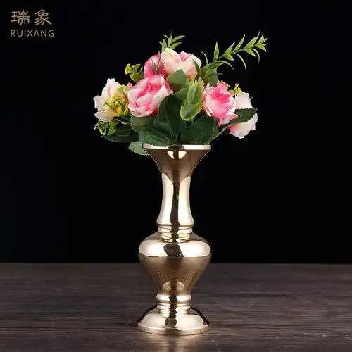 瑞象铜花瓶纯铜摆件仿古新中式客厅玄关现代家居装饰品插花摆件-标题