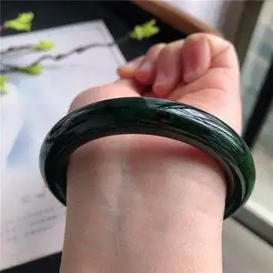 1月新品 鸿玉翡翠54圈口冰糯种满色墨绿圆条手镯女款 a9