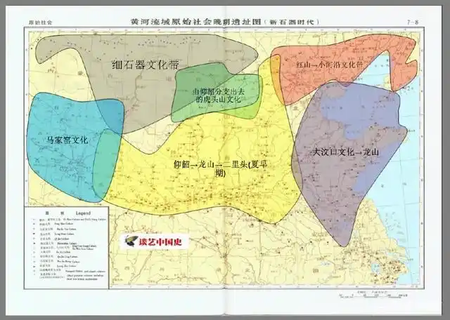 文化分布在这张图我们可以看待仰韶文化和大汶口文化逐渐向龙山文化