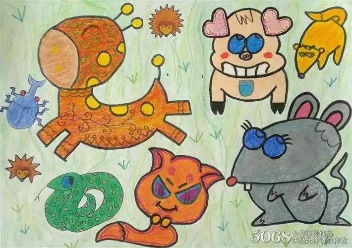 动物乐园绘画,3年级小学生蜡笔画优秀作品_蜡笔画 - 5068儿童网