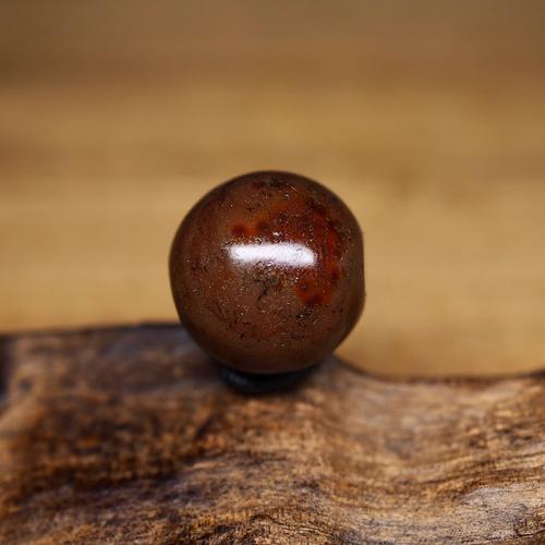 西亚百年红色糖球缠丝老玛瑙圆珠15.8x15.3 皮壳包浆熟美风化细腻