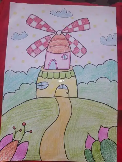 简笔画风车房子