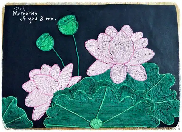 幼儿手工粘贴画荷花荷花纸绳粘贴画