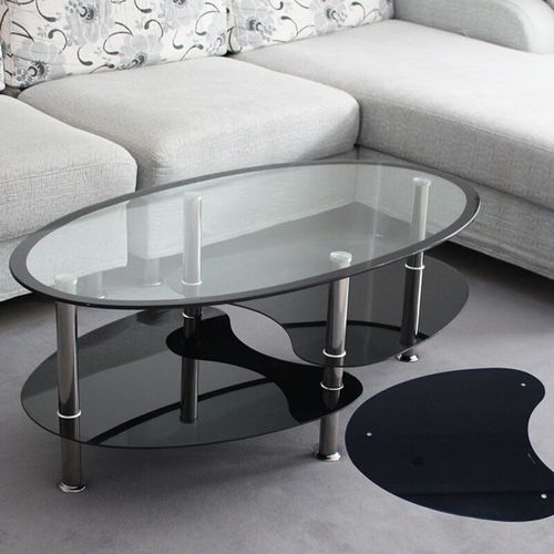 慕美帝斯钢化玻璃茶几茶几钢化玻璃椭圆形弧形不锈钢薄客厅沙发办公小