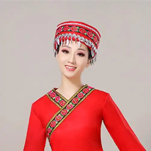 贵州苗族衣服女少数民族帽子云南舞台演出饰帽子女成人 黑色七彩葡萄