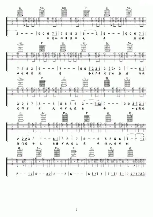 beyond光辉岁月吉他谱c调小叶歌版