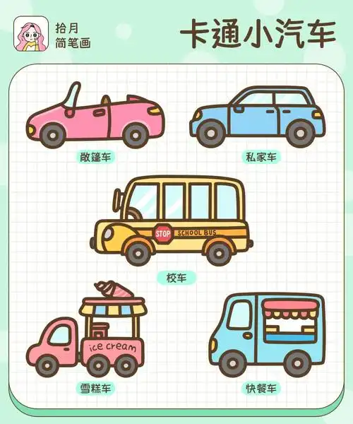 拾月简笔画卡通小汽车07合集