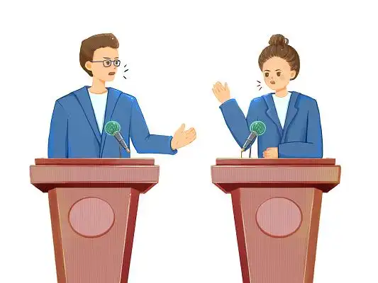 卡通辩论赛双人元素辩论对话比赛男女话筒png素材