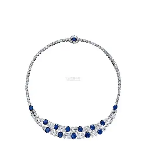 卡地亚设计蓝宝石配钻石项链