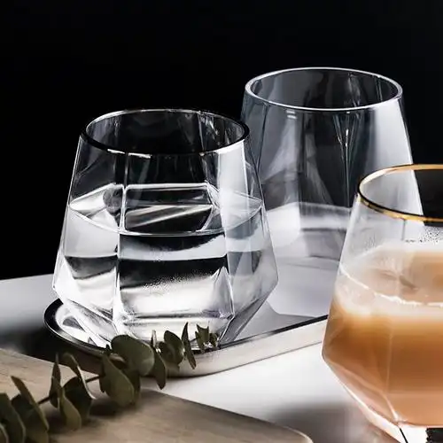 金边玻璃杯创意几何威士忌酒杯透明水杯家用果汁饮料玻璃杯