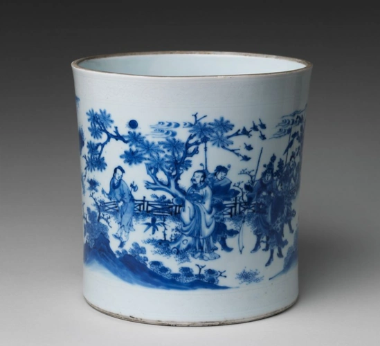 明崇祯 青花文王访贤图笔筒(图1) 美国大都会博物馆藏