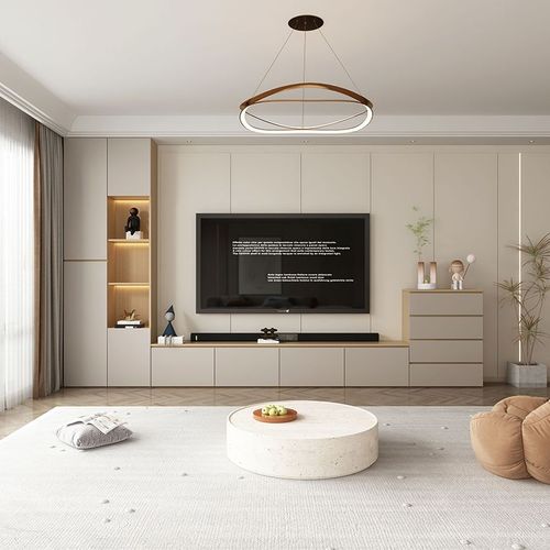 电视柜一体组合墙柜背景墙客厅满墙悬空实木定制轻奢落地cj107