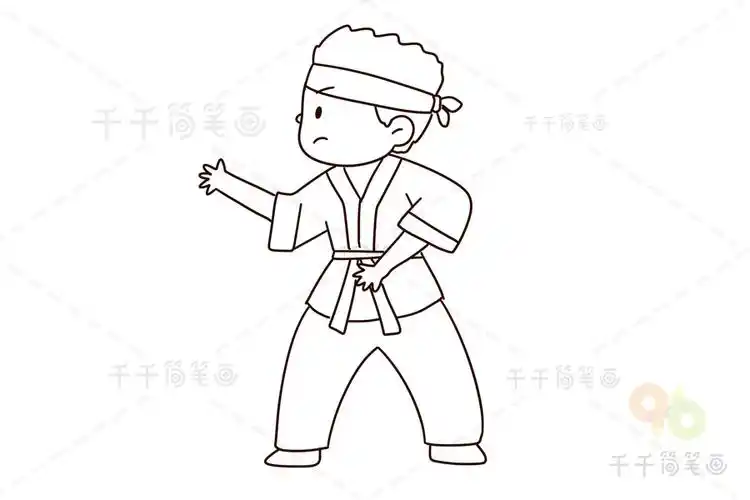 练综合格斗的男孩简笔画