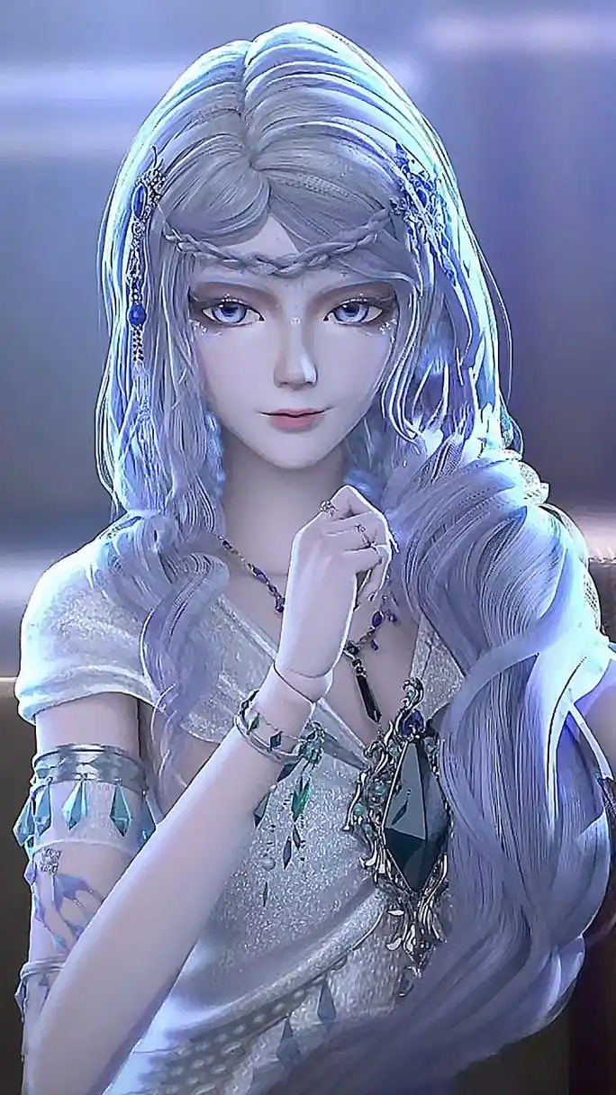 那银色的长发如同银河般璀璨,闪耀着神秘的光芒,仿佛是夜空中最亮的星