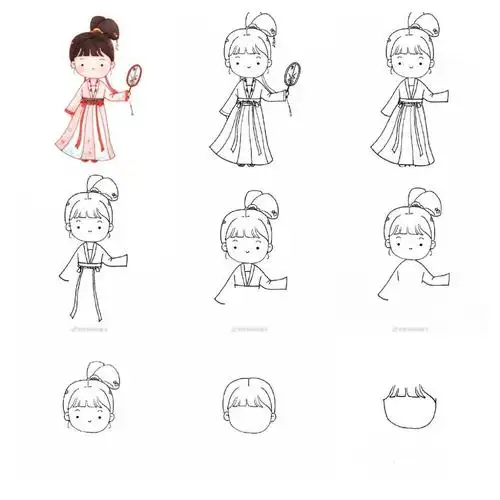 汉服可爱人像简笔画步骤