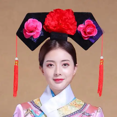 清朝古装头饰格格服旗头发饰头套公主甄嬛传成人儿童舞台表演道具