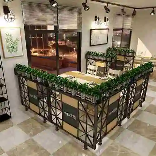 铁艺钢化玻璃隔断装饰创意饭店隔断墙半截餐馆绿植屏风花架矮隔断