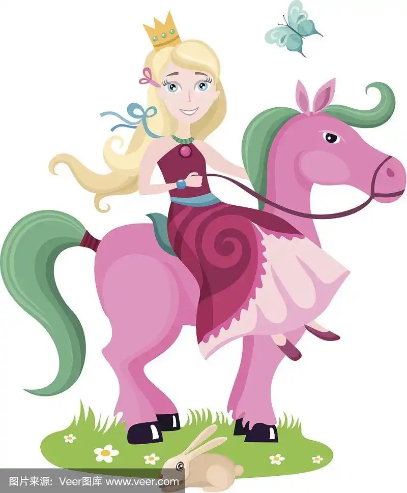 一位年轻的公主骑着一匹粉红色的马