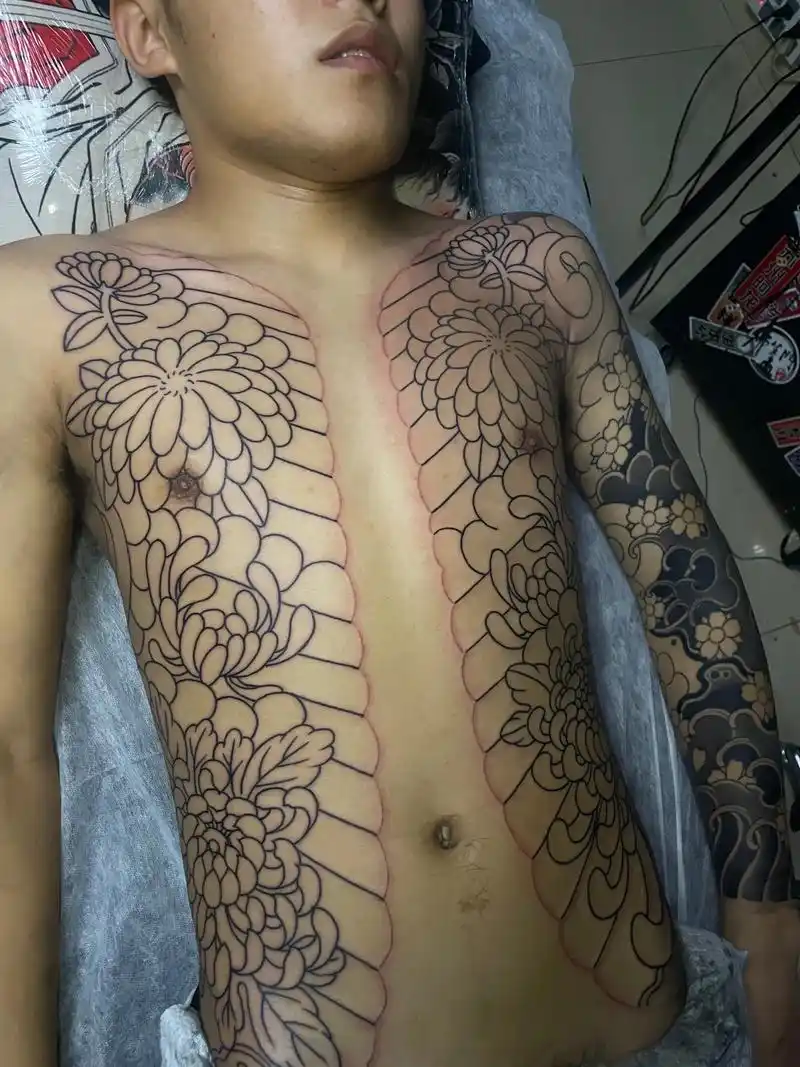 日式菊花开衫.#防水纹身贴 #日式老传统 #tattoo # - 抖音