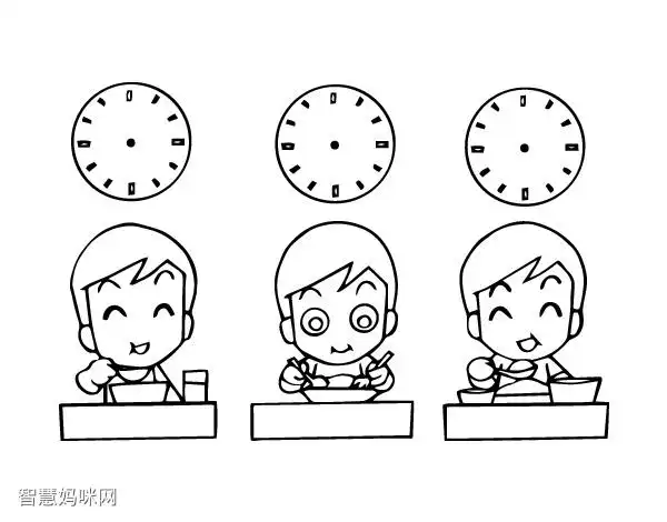 小学生在用餐简笔画图片