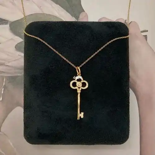 tiffany玫瑰金满钻钥匙项链