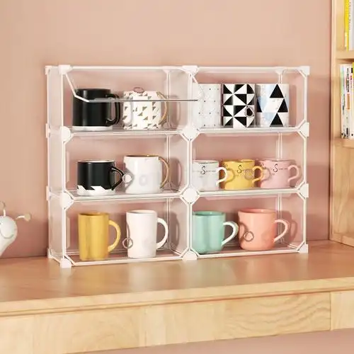 桌面杯子收纳置物架防尘水杯架子家用柜子玻璃杯茶杯架格子架