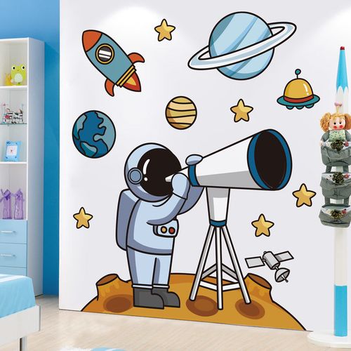 儿童房床头背景墙面装饰卡通探索星空墙贴纸创意宇宙行星墙壁贴画