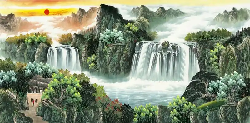 沙发客厅风水国画靠山装饰画聚宝盆山水风景