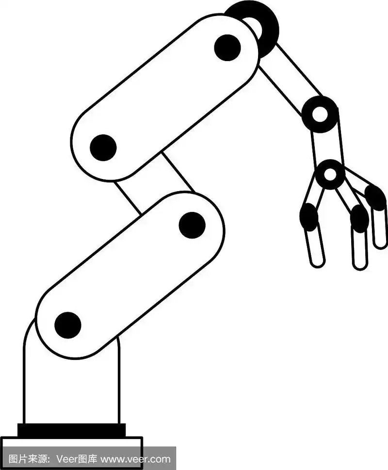 机器人手臂图标卡通孤立在黑色和