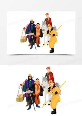 手绘卡通名著西游记师徒四人形象元素
