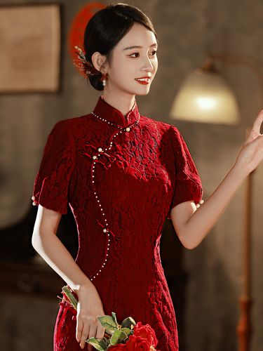 新中式敬酒服新娘红色改良旗袍结婚订婚回门礼服小个子女装高级感