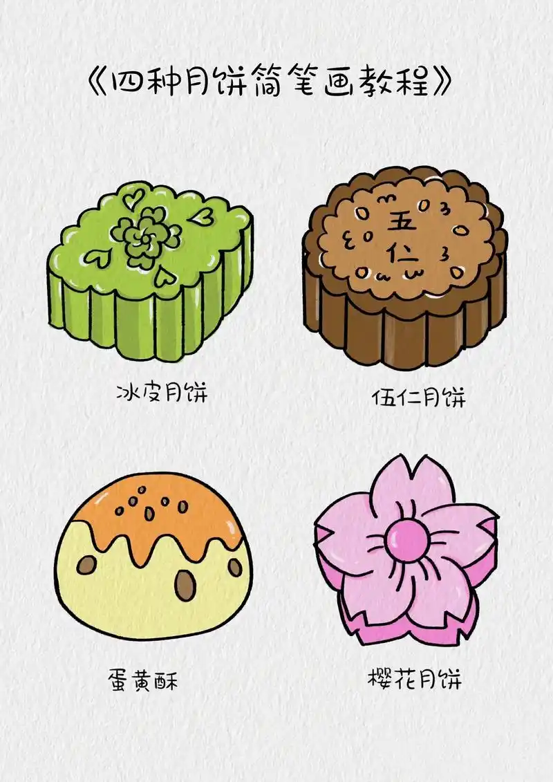 教你四种不同月饼画法#中秋节简笔画 #月饼简 - 抖音