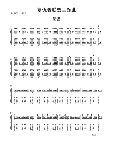 复仇者联盟主题曲简谱乐谱