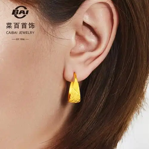 菜百首饰 黄金耳饰 足金简约大气经典泰式菠萝纹耳环 计价 hj 黄金
