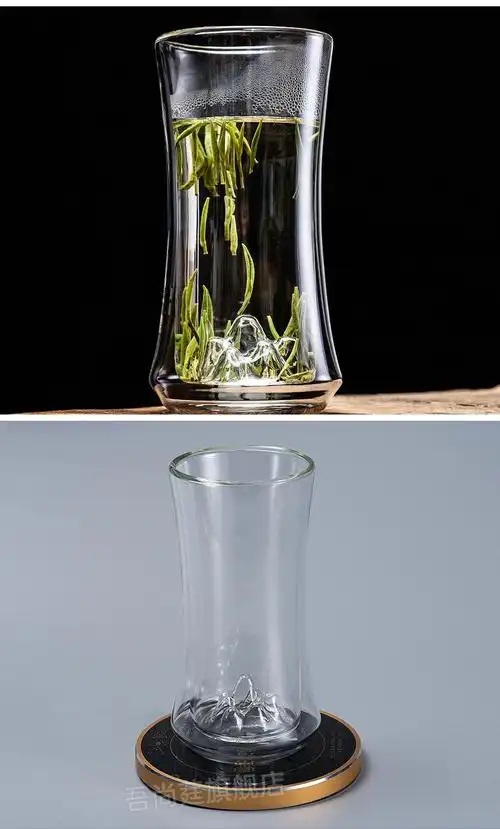 竹叶青山峦杯容山堂双层玻璃水杯绿茶杯网红山峦茶杯观山咖啡杯大号泡