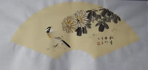 许老师现代作家写意花鸟扇面
