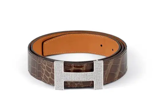 爱马仕野生鳄鱼皮带配18k白金钻扣