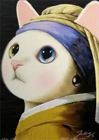 未此图:戴珍珠耳环的猫