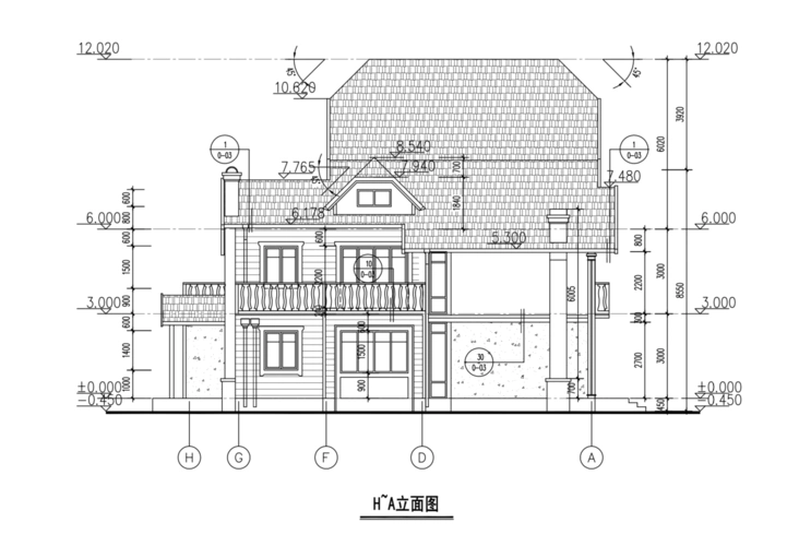 新农村田园坡屋顶三层独栋别墅建筑设计施工图