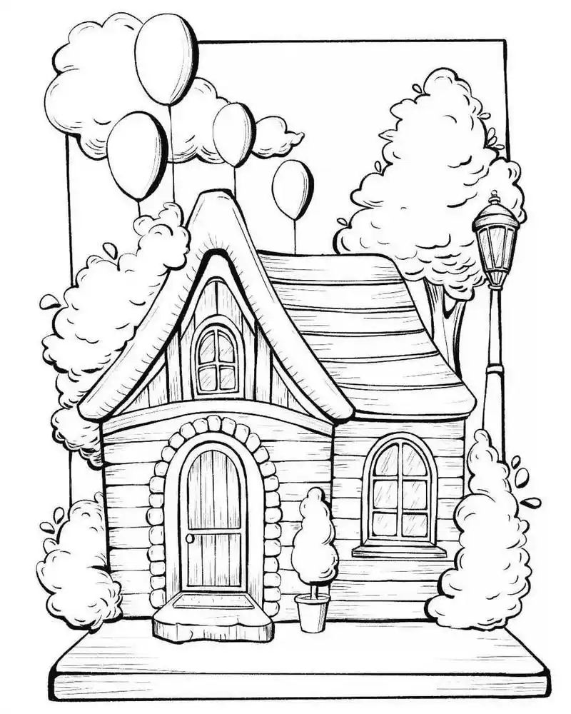 房子黑白线描临摹卡,房子插画素材