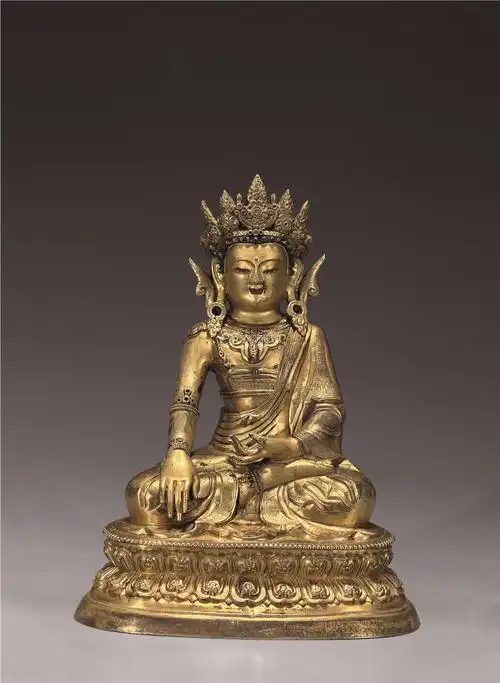 清康熙 铜鎏金宝冠佛像