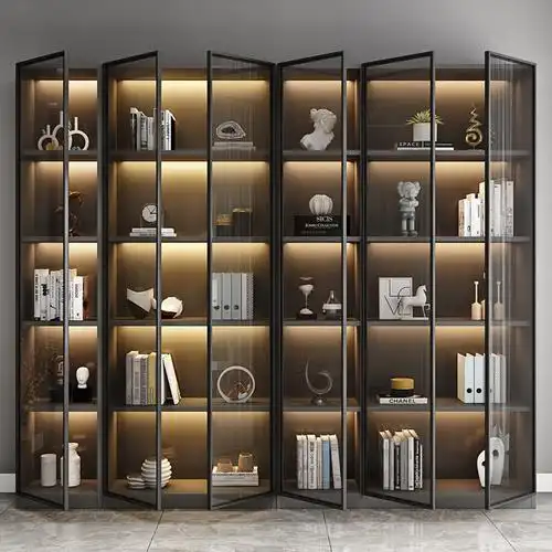玻璃门书柜现代简约自由组合书橱家用轻奢一体靠墙书房柜子储物柜