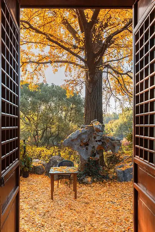 江南园林中国江苏省无锡市湖山草堂建筑秋景风光图片下载