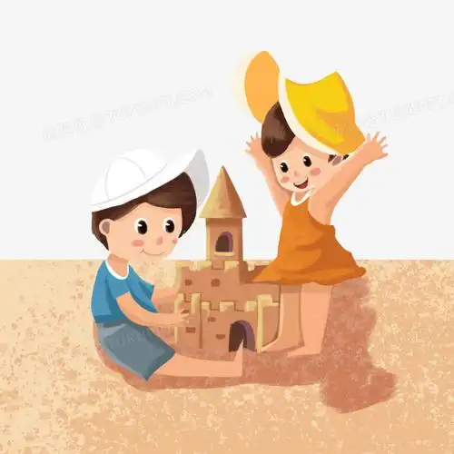 手绘插画风小孩玩沙子堆城堡免抠元素