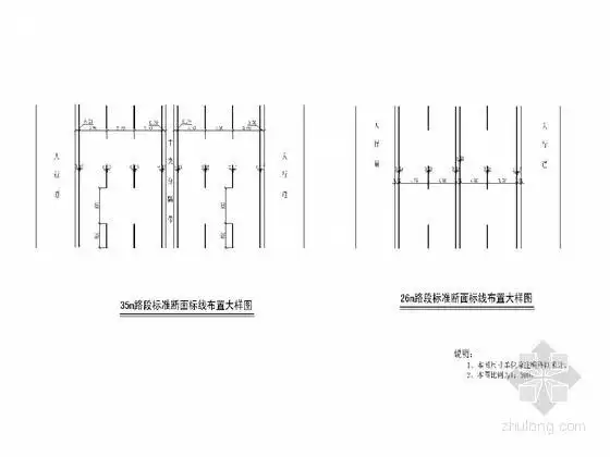 城市道路26m,35m路段标准断面标线布置大样图cad