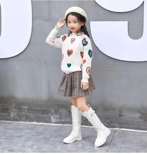 时尚新品鞋靴小学生靴子女孩长筒靴子女童鞋英伦儿童冬天穿的长靴春