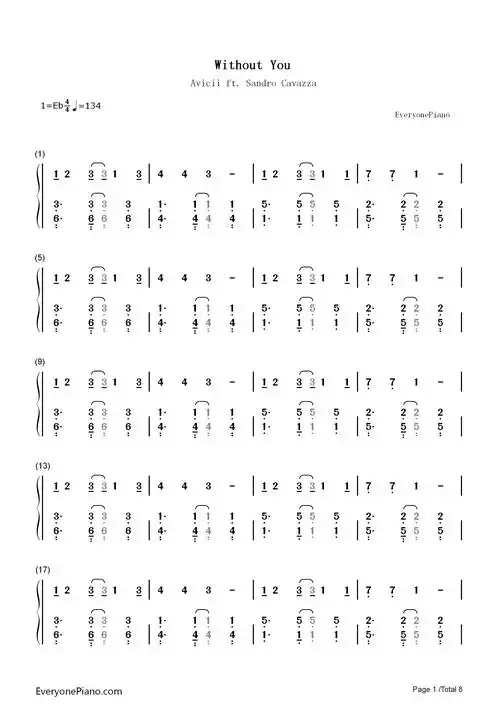 without you-avicii ft sandro cavazza双手简谱预览1