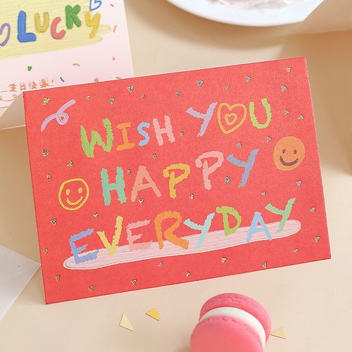 手绘卡通创意性趣味多彩折叠贺卡 生日快乐系列祝福留言卡片英文贺卡