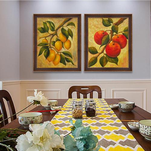 盛夏的果实 纯手绘油画 原创水果静物欧式美式餐厅双联组合装饰画