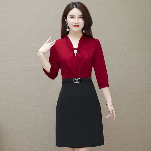 中年妈妈装连衣裙2023新款夏季洋气百搭显瘦中长款假两件连衣裙